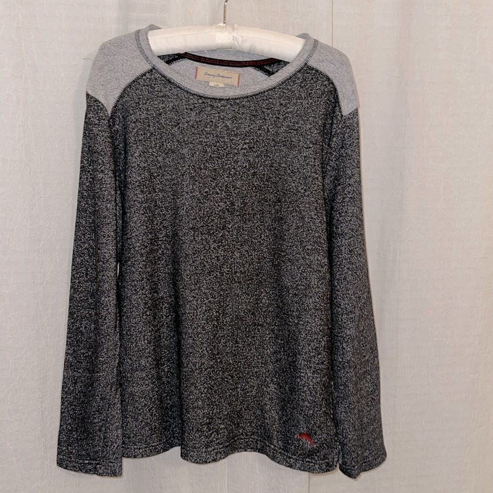 Tommy Bahama L Heather Gray Silver French Terrycloth Pullover Sweatshirt